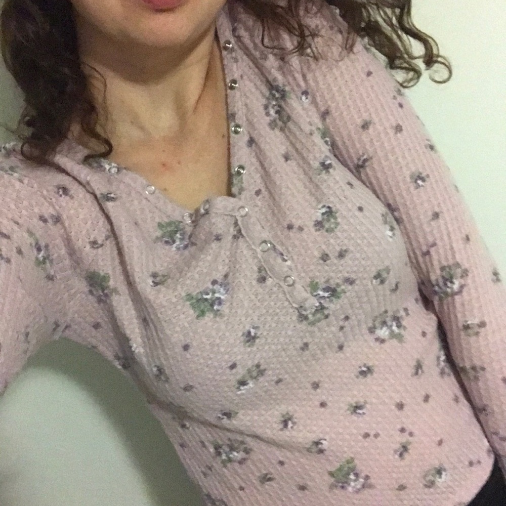 Pink, floral, long sleeve top $10